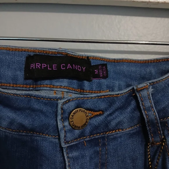 Purple Candy Blue Distressed Fringe Jeans - - Picture 3 of 3